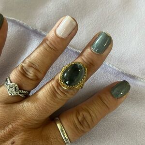 Vintage cabochon ring size 7 stamped D’orlan 408 gold-tone grey stone estate 💍